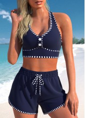 Rotita Criss Cross Marineblau gestreiftes Bikini-Set mit hoher Taille