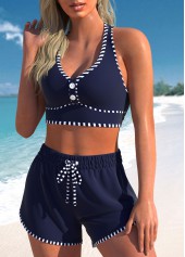 Navy swimwear,Striped swimwear,Geometric swimwear,ROTITA Criss Cross Navy Striped High Waisted Bikini Set