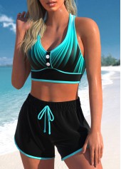 Cyan swimwear,Black swimwear,Ombre swimwear,Striped swimwear,ROTITA Criss Cross Cyan Ombre High Waisted Bikini Set