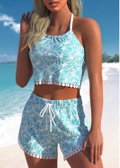 Light Blue swimwear,Plain Color swimwear,ROTITA Tie Light Blue High Waisted Bikini Set