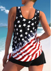 Black swimwear,Flag swimwear,ROTITA Bowknot Black American Flag Print Tankini Set