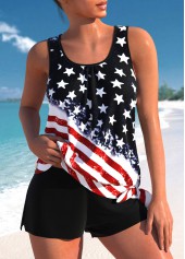 ROTITA Bowknot Black American Flag Print Tankini Set