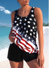 Black swimwear,Flag swimwear,ROTITA Bowknot Black American Flag Print Tankini Set