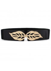 Leaf Design Black Faux Leather Belt