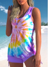 Multi Color swimwear,Rainbow Color swimwear,Tie Dye swimwear,ROTITA Three-piece Multi Color Tie Dye Print Tankini Set
