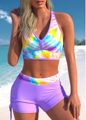 Multi Color swimwear,Rainbow Color swimwear,Tie Dye swimwear,ROTITA Three-piece Multi Color Tie Dye Print Tankini Set