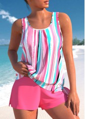 ROTITA Ensemble de tankini rose vif à imprimé multi-rayures Bowknot