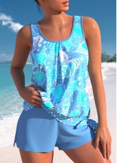 ROTITA Bowknot Neon Blue Mid Waisted Tankini Set