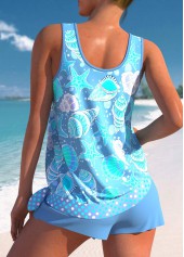 Neon Blue swimwear,Animal Print swimwear,ROTITA Bowknot Neon Blue Mid Waisted Tankini Set