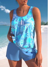 Neon Blue swimwear,Animal Print swimwear,ROTITA Bowknot Neon Blue Mid Waisted Tankini Set