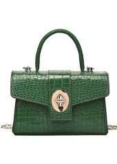 Green PU Detail Chains Turnlock Hand Bag
