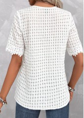 White tops,Plain Color tops,ROTITA Embroidery White V Neck Short Sleeve Blouse