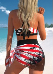 Black swimwear,Red swimwear,Flag swimwear,Striped swimwear,ROTITA Mesh Black American Flag Print Bikini Set