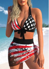Black swimwear,Red swimwear,Flag swimwear,Striped swimwear,ROTITA Mesh Black American Flag Print Bikini Set