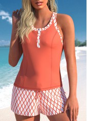 Coral plus size,White plus size,Tribal plus size,Geometric plus size,ROTITA Plus Size Mid Waisted Contrast Binding Top