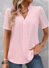 ROTITA Plus Size Split Light Pink Short Sleeve Blouse