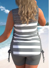 Dark Grey plus size,Striped plus size,Geometric plus size,ROTITA Dark Grey Plus Size Mid Waisted Striped Tankini Set