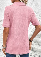 Pink tops,Plain Color tops,ROTITA Eyelet Pink Short Sleeve T Shirt