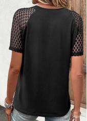 Black tops,Grey tops,Contrast Color tops,ROTITA Lace Black Round Neck Short Sleeve T Shirt