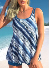 Dusty Blue swimwear,Tie Dye swimwear,Striped swimwear,Geometric swimwear,ROTITA Patchwork Dusty Blue Tie Dye Print Tankini Set