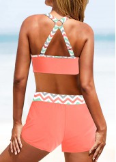 Coral swimwear,Chevron swimwear,ROTITA Circular Ring Coral Chevron Print Bikini Set