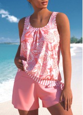 Light Pink swimwear,Animal Print swimwear,Striped swimwear,ROTITA Asymmetry Light Pink Animal Print Tankini Set
