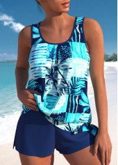 Tankini-Set mit Rotita-Krawatte in Cyan mit tropischem Pflanzendruck