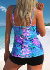 Multi Color swimwear,Plants swimwear,ROTITA Asymmetry Multi Color Leaf Print Tankini Top