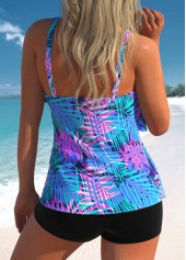 Multi Color swimwear,Plants swimwear,ROTITA Asymmetry Multi Color Leaf Print Tankini Top
