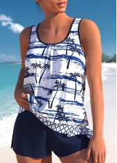 Navy plus size,Plants plus size,Geometric plus size,ROTITA Plus Size Mid Waisted Patchwork Tankini Set