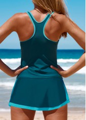 Turquoise swimwear,Contrast Color swimwear,Geometric swimwear,ROTITA Split Turquoise Mid Waisted Tankini Set