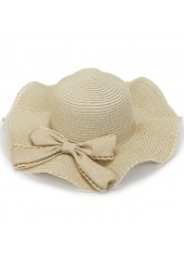 Bowknot Detail Beige Summer Visor Hat