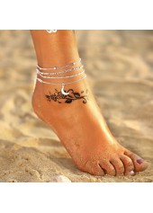 Moon Alloy Detail Silvery White Anklet Set