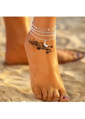 Silvery White jewelry,Galaxy jewelry,Geometric jewelry,Moon Alloy Detail Silvery White Anklet Set