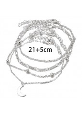 Silvery White jewelry,Galaxy jewelry,Geometric jewelry,Moon Alloy Detail Silvery White Anklet Set