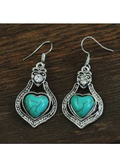 Turquoise jewelry,Other jewelry,Heart Retro Cutout Design Turquoise Earrings
