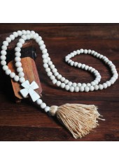 Wood Tassel Cross Light Coffee Necklace