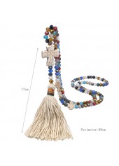 Multi Color jewelry,Contrast Color jewelry,Cross Tassel Design Multi Color Necklace