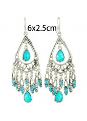 Turquoise jewelry,Contrast Color jewelry,Teardrop Design Rhinestone Turquoise Tribal Earrings
