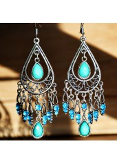 Teardrop Design Rhinestone Turquoise Tribal Earrings
