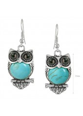 Turquoise jewelry,Contrast Color jewelry,Owl Shape Design Turquoise Alloy Earrings