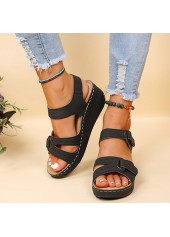 Black Mid Heel Open Toe Velcro Slippers