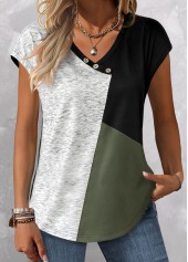 ROTITA Plus Size Button Sage Green T Shirt