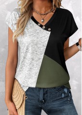 Sage Green plus size,Light Grey Marl plus size,Contrast Color plus size,ROTITA Plus Size Button Sage Green T Shirt