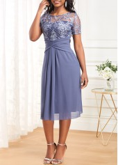 Dusty Blue plus size,Plain Color plus size,ROTITA Plus Size Lace Dusty Blue H Shape Dress