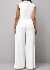 White jumpsuits & rompers,Plain Color jumpsuits & rompers,ROTITA Asymmetry White Long Lapel Sleeveless Jumpsuit