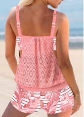 Pink swimwear,Plants swimwear,Floral swimwear,Striped swimwear,Geometric swimwear,ROTITA Lace Pink Tropical Plants Print Tankini Set