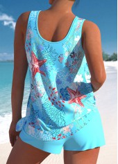 Sky Blue swimwear,Animal Print swimwear,Plants swimwear,ROTITA Tie Sky Blue Marine Life Print Tankini Set