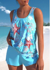 Sky Blue swimwear,Animal Print swimwear,Plants swimwear,ROTITA Tie Sky Blue Marine Life Print Tankini Set
