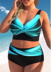 Cyan plus size,Black plus size,Ombre plus size,ROTITA Plus Size High Waisted Criss Cross Ombre Bikini Set